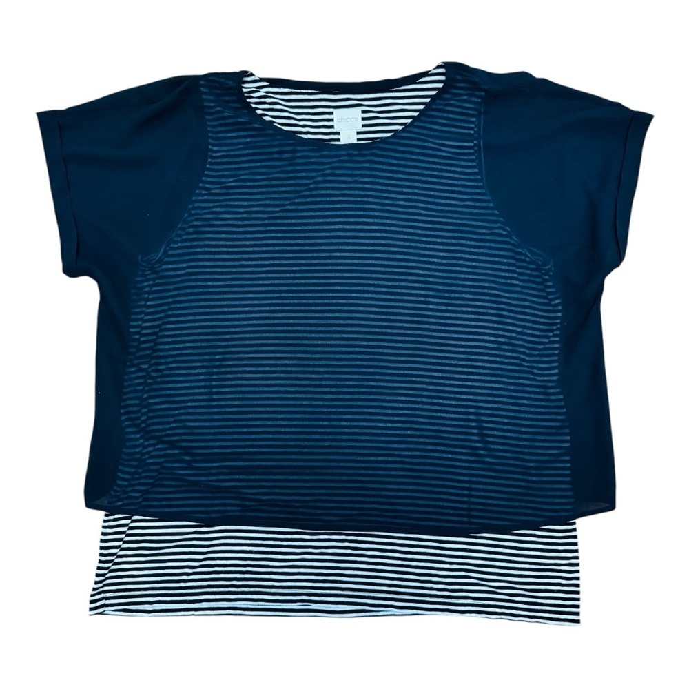 Chico's Blue and White Layered Blouse with Striped Design
